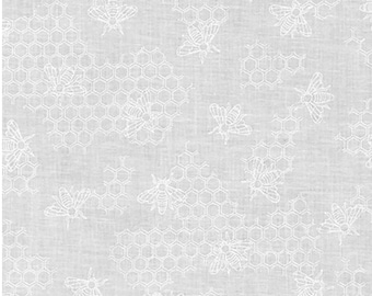 Mini Madness Honeycomb Bees White on White Fabric // Robert Kaufman SRK-19689-1 by the HALF YARD