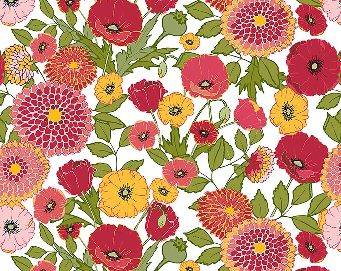 Petals & Pedals Main Black Fabric // Riley Blake C11140-WHITE by the Half Yard