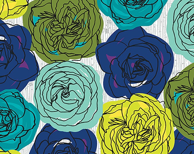 Norma Rose Rose Garden Fabric // Windham Fabrics 52010-1 Teal by the  Half Yard