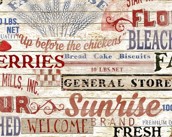 Patriotic Summer Cream Signs Fabric // 3 Wishes 17347 by the Half Yard