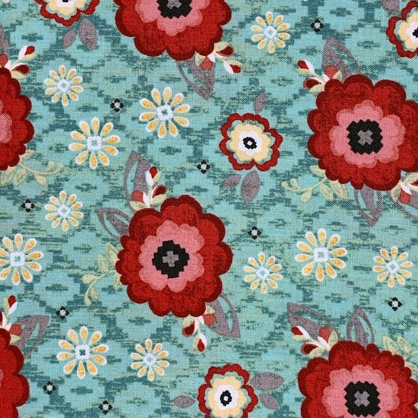 You & Me Blossoms Fabric Turquoise // Adornit 00571 by the Half Yard
