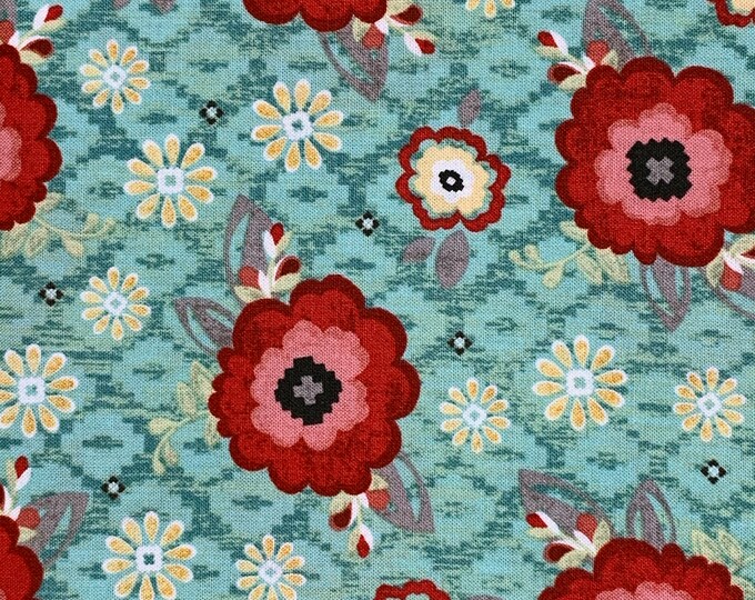 You & Me Blossoms Fabric Turquoise // Adornit 00571 by the Half Yard