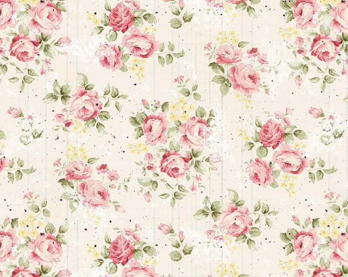 Parisian Snippets Roses Fabric // Blank Quilting 4290-41 Ecru by the Half Yard