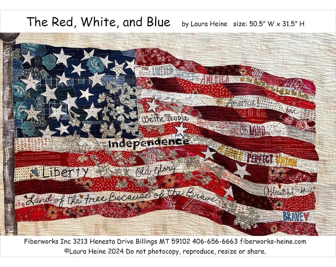 The Red White and Blue Collaged Flag Pattern by Laura Heine for Fiberworks FBWFWLHRWB