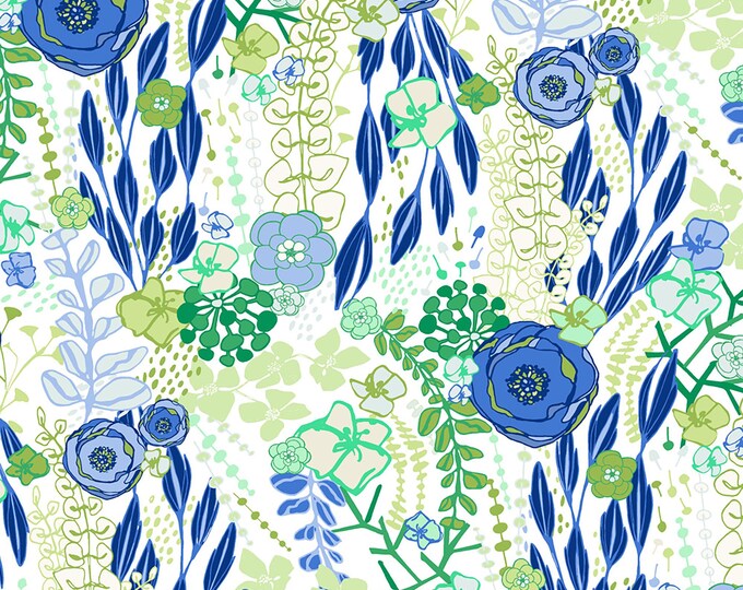 Margot Flowing Floral Fabric // Clothworks Y3662-1 White by the HALF YARD