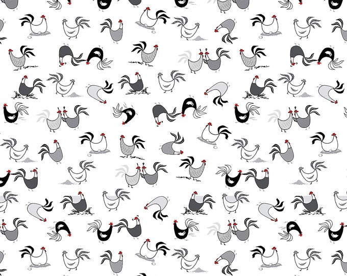 Tiny Print Nation Chickens Grey Fabric // Clothworks Y2684-6 by the HALF YARD