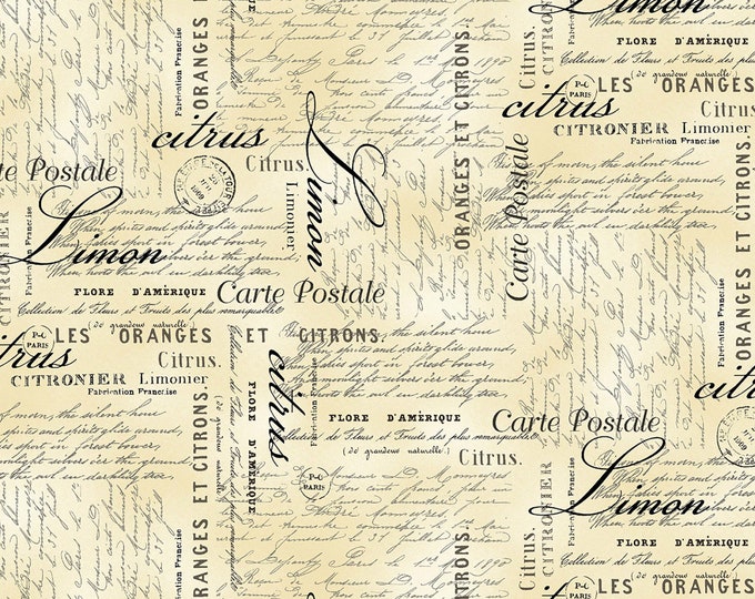 Limoncello Carte Postale Fabric // Michael Miller CX9252-BEIG-D by the HALF YARD