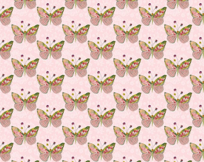 Soul Shine & Daydreams Butterflies Fabric // Benartex 10349-02 Light Coral by the HALF YARD