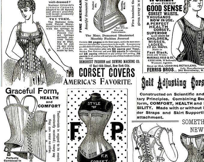 Sew Journal Vintage Corset Ads Fabric // Riley Blake Designs C13889-WHITE by the HALF YARD