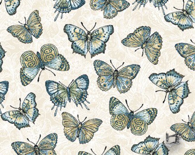 Butterfly Flowering Peony Floating Butterfly Fabric // Benartex 10003B-07 by the HALF YARD