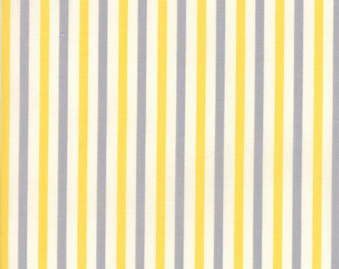 Essentially Yours Yellow Silver Grey Stripe Fabric // Moda 8652 52 by the HALF YARD
