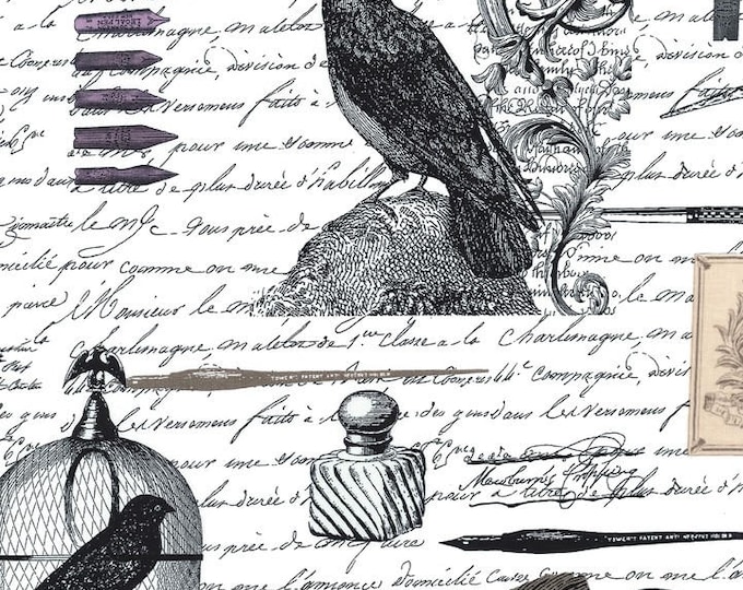 Edgar Nevermore Collage Fabric // Michael Miller DC5525-WHT by the HALF YARD