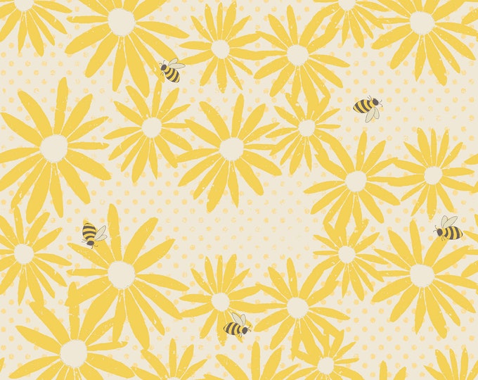 Lemonade Floral Buzz Fabric // Clothworks 3211-10 Yellow by the HALF YARD