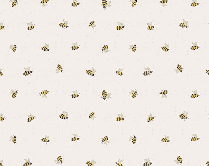 Happy Day Farm Digital Bees Fabric // Clothworks Y3564-11 Light Khaki by the Half Yard