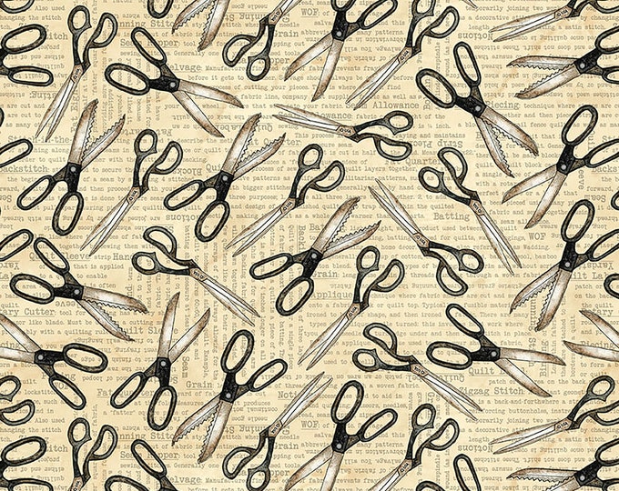 Sew American Scissors // Sewing Sheers Fabric // Blank Quilting 1196-41 Ivory by the Half Yard