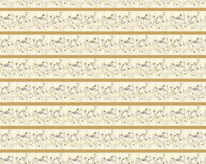 Royal Jelly Floral Honey Bee Border Stripe Fabric // Blank Quilting 2851-41 by the Half Yard
