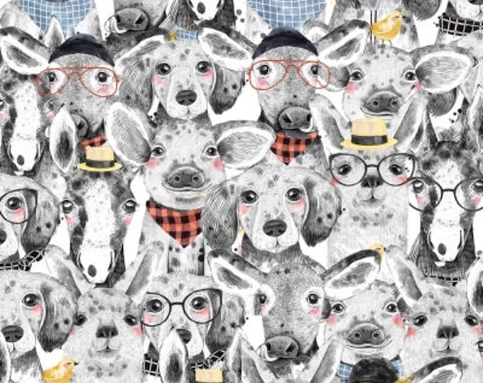 Selfie Farm Group Picture Fabric // 3 Wishes Fabric 16480-mlt-ctn-d by the HALF YARD