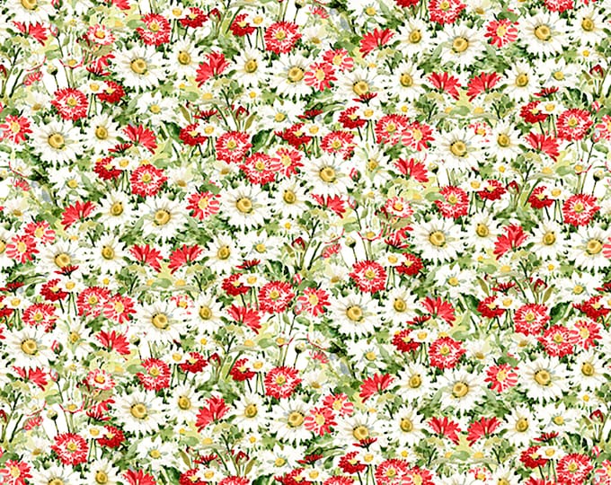 Meadow Bloom Packed Daises Fabric // Wilmington Prints 3023 39674 317 Red by the HALF YARD