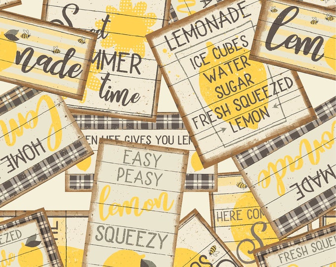 Lemonade Sign Collage Fabric // Clothworks 3210-55 by the HALF YARD