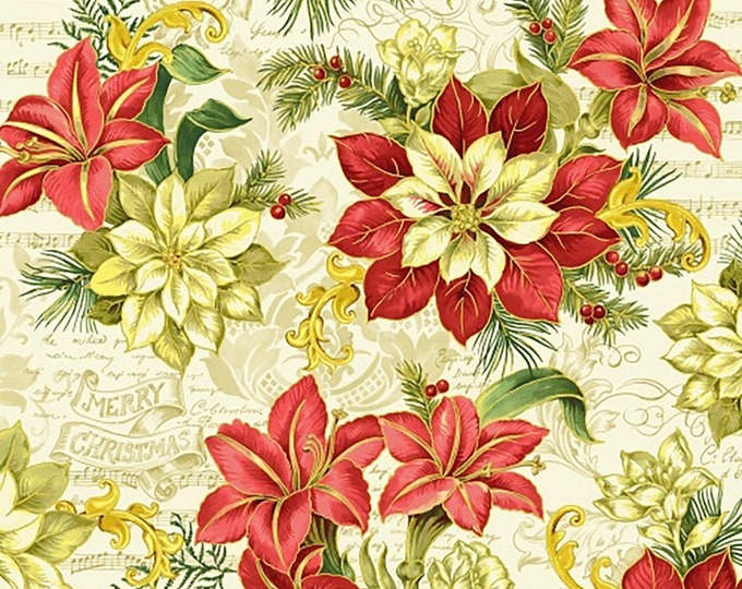 Song of Christmas Poinsettia Medley Fabric // Windham 51020M-X by the  Half Yard