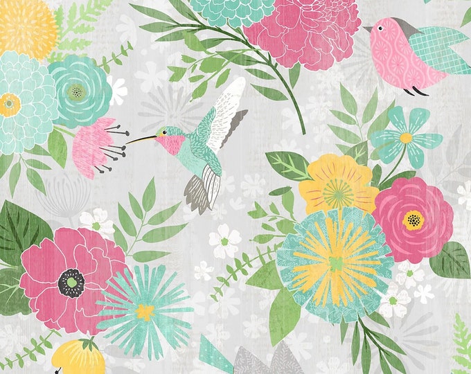 SALE Keep Shining Bright Bird Floral Fabric // Wilmington Prints 68509 953 by the YARD