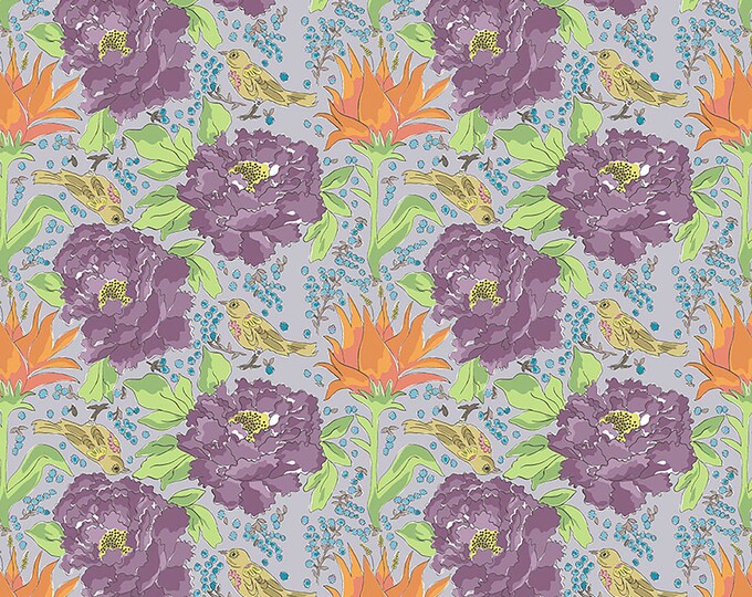 Laura Heine Color Fusion Bird of Paradise Fabric for FreeSpirit PWLH016.GRAY  by the Half Yard