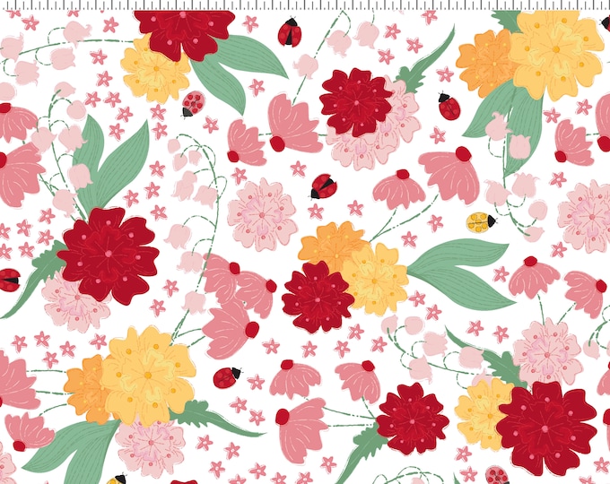 Ladybug Mania Floral Fabric // Clothworks Y3175-1 by the HALF YARD