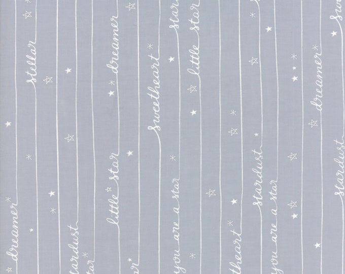 Stellar Baby Writing in Stars Moonbeam Fabric by Abi Hall for Moda 35325 13 Grey by the Half Yard