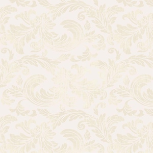 May include: A seamless pattern with a delicate, intricate design of beige floral swirls on a white background.