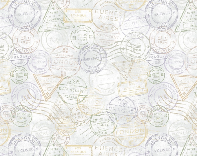 Air Mail Postage Toss Fabric // Studio E 8501-19 by the Half Yard