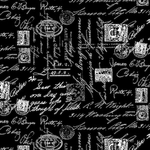 Inked Fancy Script Text Fabric // Timeless Treasures C8733 Black by the HALF YARD