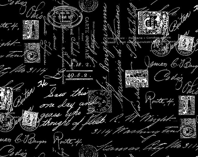 Inked Fancy Script Text Fabric // Timeless Treasures C8733 Black by the HALF YARD
