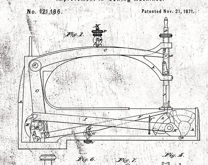 Sew Journal Sewing Machine Patent Fabric // Riley Blake Designs C13887-White by the HALF YARD