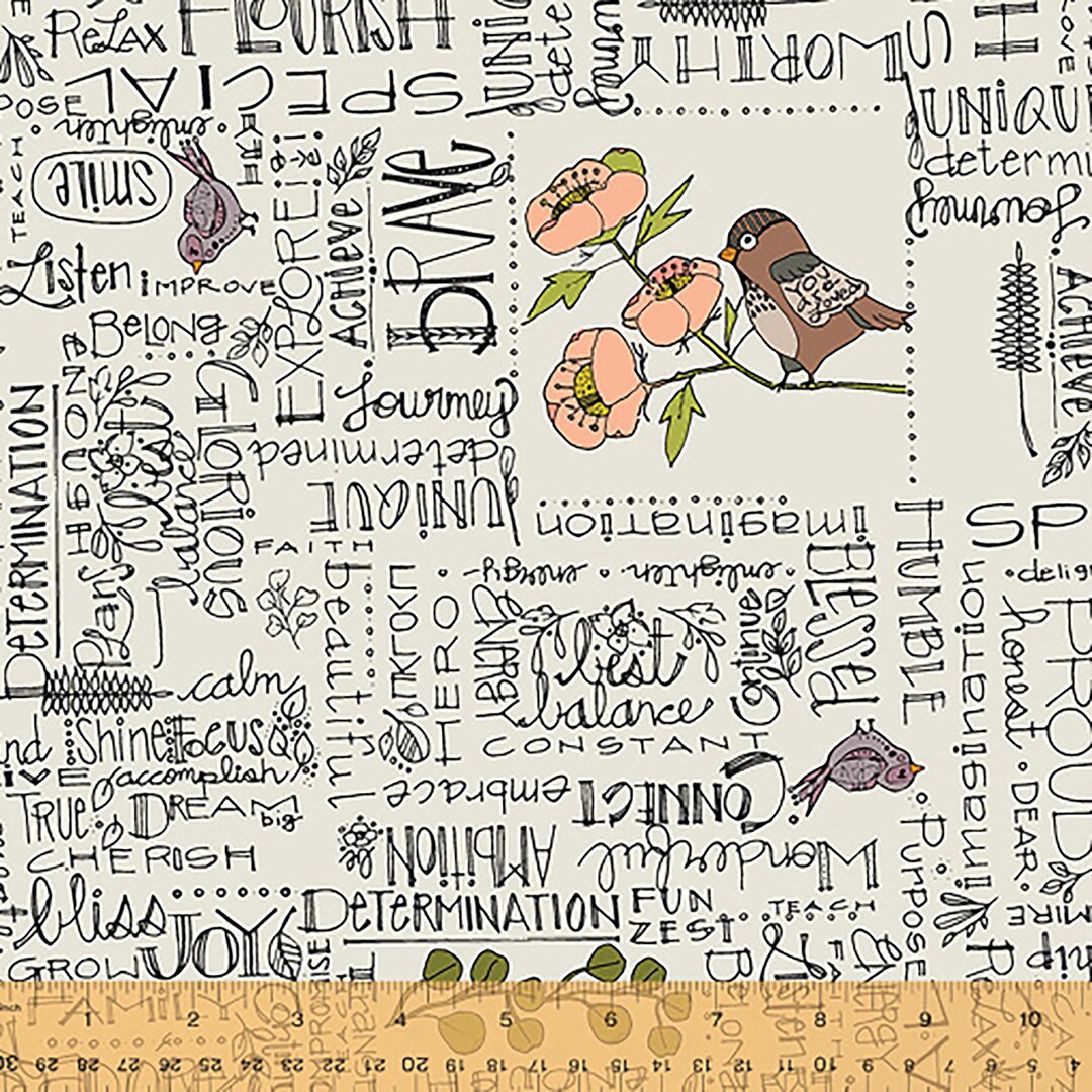 Jaye Bird Words to Live by Text Fabric // Windham 532721 by the Half Yard Etsy