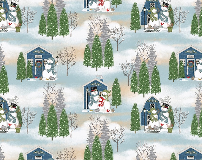 Snowman's Dream Winter Outing Fabric // Studio E 7036-71 Blue by the Half Yard