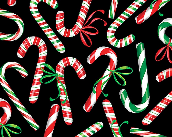 SALE Candy Canes & Bows Fabric Sweet Holiday Cotton // Benartex 12791 12 by the Yard