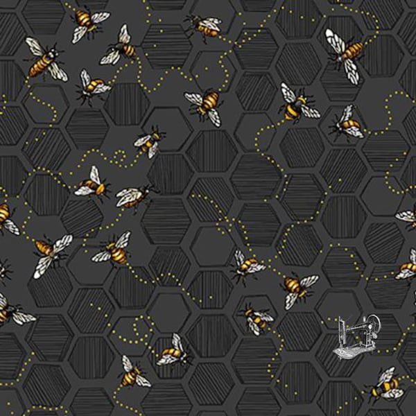 Bee Kind Charcoal Honey Bees Fabric // Paintbrush Studio by the Half Yard