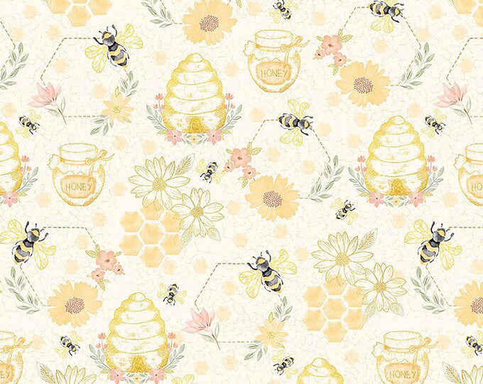 Home Sweet Home Quilting Bees Fabric // Timeless Treasures BEE-CD3042 Cream by the HALF YARD