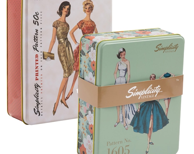 Simplicity Vintage 1940's Sewing Storage Tin Box // Red or Green