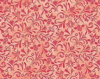 May include: A seamless pattern featuring a repeating design of pink floral swirls on a light peach background.