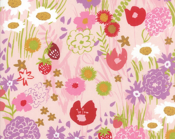 Moda Growing Beautiful Floral Wildflowers Fabric Pink by Crystal Manning by the Half Yard 11830 13