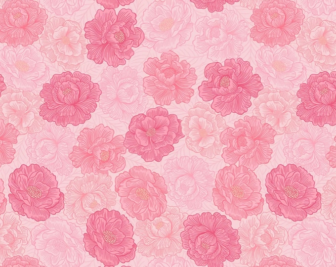 Love Blooms Peony Floral Fabric // Lewis & Irene A525.2 Pink by the Half Yard