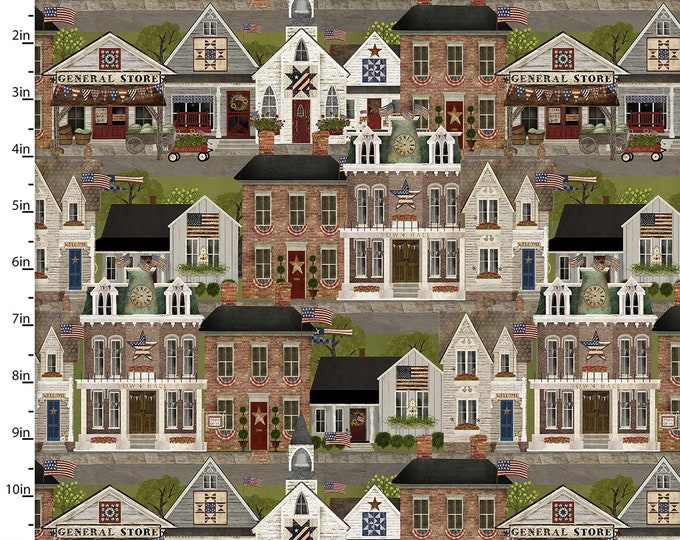 Patriotic Summer Village Fabric // 3 Wishes 17343-MLT-CTN-D by the Half Yard