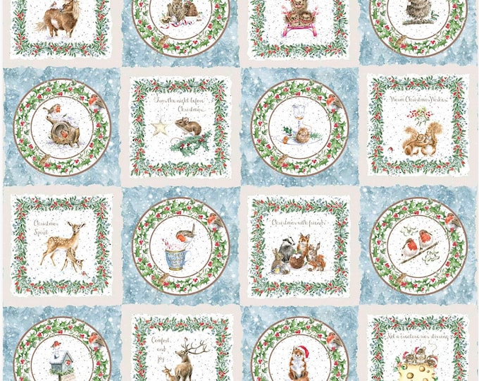 One Snowy Day 27" Christmas Card Panel Fabric // Maywood Studio MASD10371-BZ