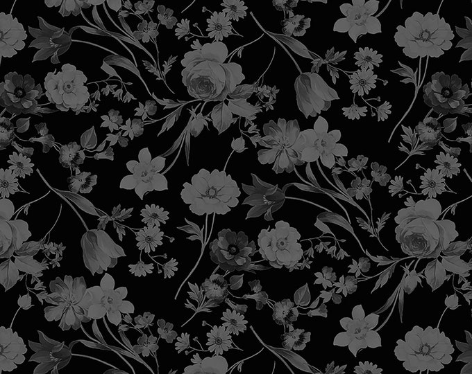 Afternoon Picnic Tonal Floral Fabric Black // Nancy Zieman // Penny Rose // Riley Blake by the Half Yard