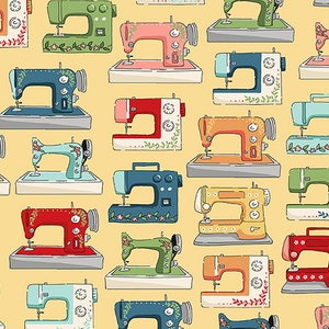Sewing Room Sewing Machines Fabric // Makower TP-2503-Y by the HALF YARD