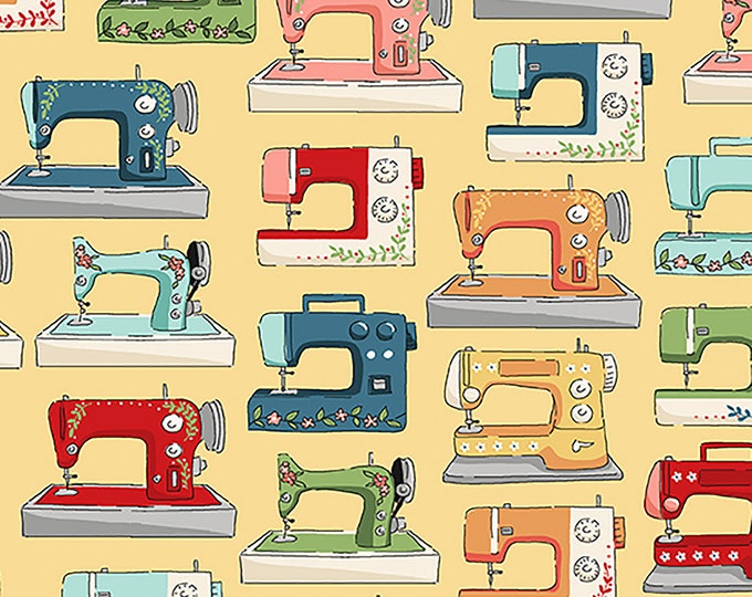 Sewing Room Sewing Machines Fabric // Makower TP-2503-Y by the HALF YARD