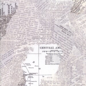 May include: A vintage map of Central America with a scale of miles and a key showing different types of transportation routes. The map is overlaid with a faded newspaper article about a love book magazine and a dream date.