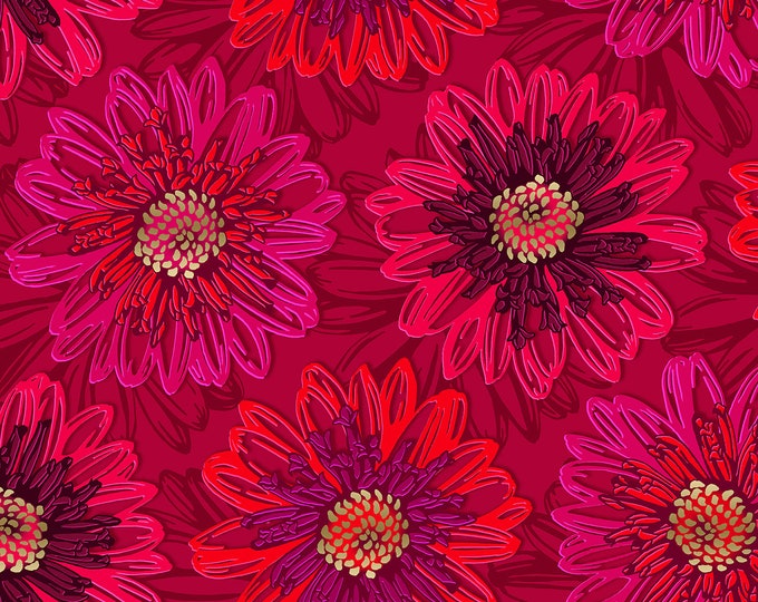 Shiny Objects Fabric Good as Gold Embossed Blooms Ruby Metallic // RJR Studios by the Half Yard