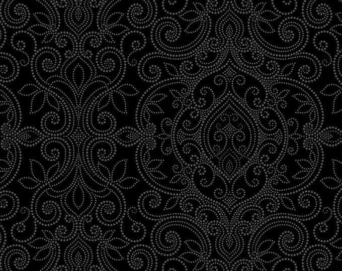 Dotted Damask Accent on Pansies Fabric // Benartex 02569-12 by the Half Yard